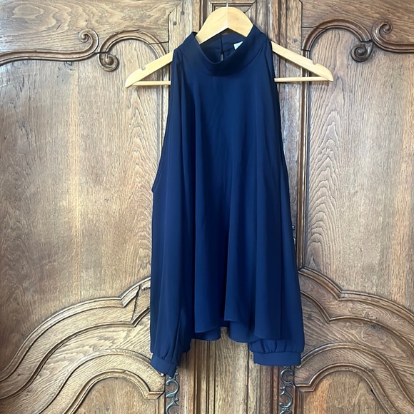 Three Eighty Two Navy Cold Shoulder Blouse - Picture 1 of 13